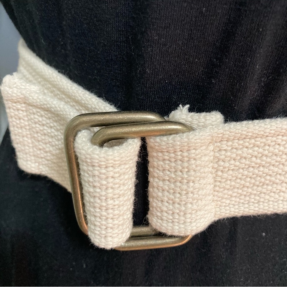 Woven Cotton Web Belt Cream Square Buckle UNISEX Men Women Waist 26 Inches - Picture 3 of 11